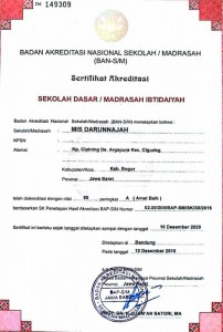 Sertifikat Akreditasi MI Darunnajah Cipining