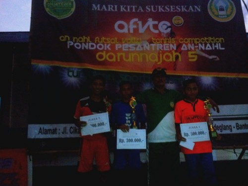 Alhamdulillah Tim MI An Nahl di beri kesempatan menjadi juara 3 Tenis Meja Putri dan juara 3 Futsal tingkat dasar dan Tim Mts An Nahl mendapatkan juara 1 dari cabang lomba Futsal tingkat lanjutan.