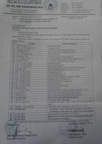 Agenda Kegiatan Siswa Semester 2