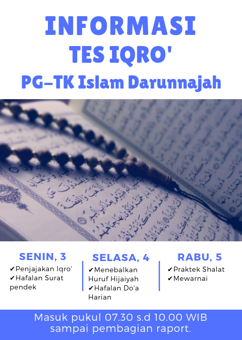 Informasi Jadwal Tes Iqro' di TK Islam Darunnajah