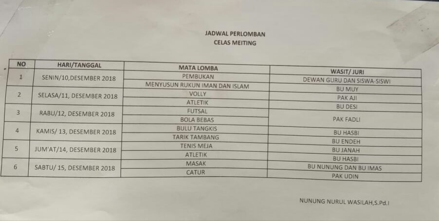 Jadwal class meeting MI Al-Manshur