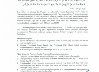 Maklumat Tentang Perpanjangan Masa Pembelajaran Jarak Jauh TK Islam Darunnajah