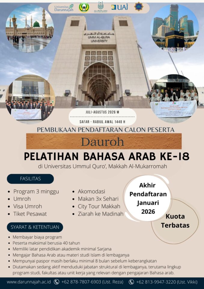 DIBUKA! Pendaftaran Dauroh Bahasa Arab ke-18 Universitas Ummul Quro Makkah