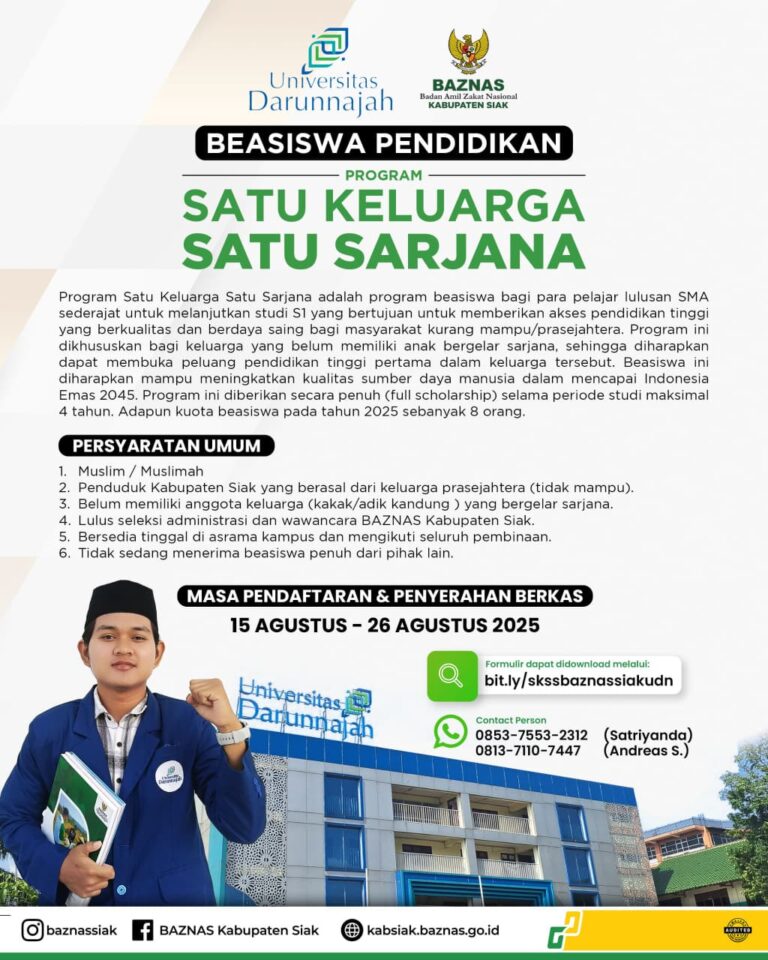 BAZNAS Siak Buka Beasiswa Penuh "Satu Keluarga Satu Sarjana" untuk Pelajar dari Keluarga Pra Sejahtera