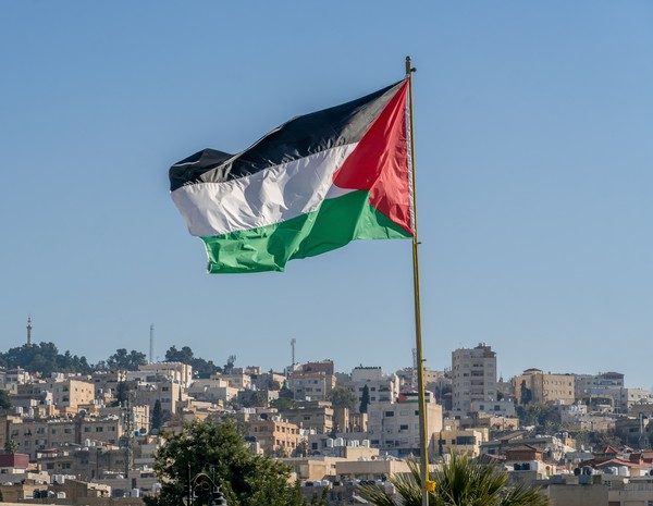 Bendera Palestina Yang Besar Berkibar Di Atas Kota 1753427985840